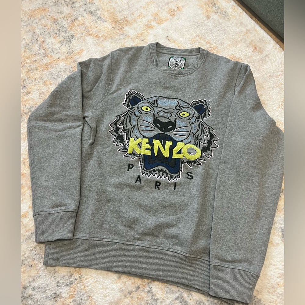 Kenzo Gray Crewneck Sweater with Tiger Design